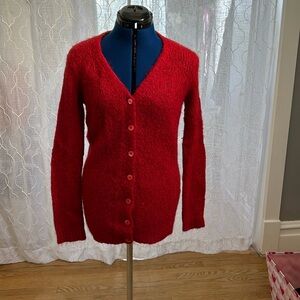 Doncaster Red Wool Blend Cardigan Sweater Small
